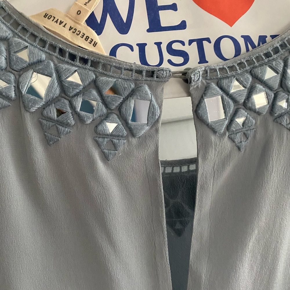 Rebecca Taylor Light Gray Sleeveless Beaded Neck Top - Picture 4 of 5